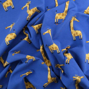 Tissu Jersey Bleu Petite Girafe - Poppy Design - Mercerine