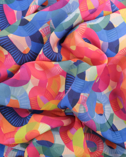Tissu Viscose Motif Ovales Multicolores - Mercerine