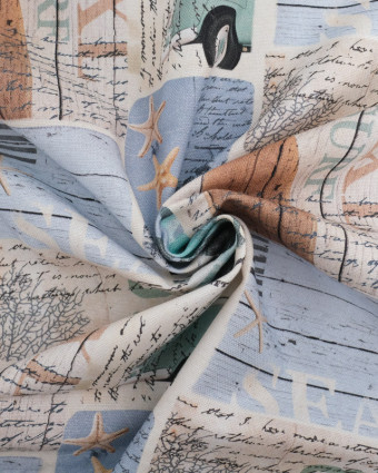Toile de Coton Beige Naturel Motif Bord de Mer  - Mercerine