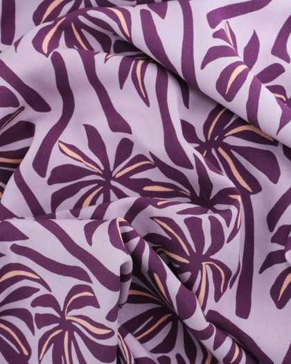 Tissu Viscose Motif Palmier Violet - Mercerine
