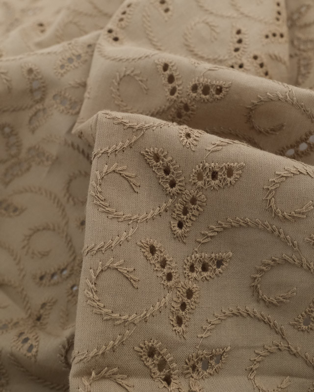 Broderie Anglaise Kaki Taupe - Mercerine