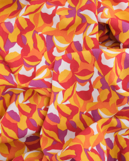 Tissu Viscose Joli Motif Pétale Jaune Rouge Violet - Mercerine