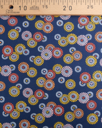 Tissu Coton Marine Petits Soleils Colorés Japonisants- Mercerine