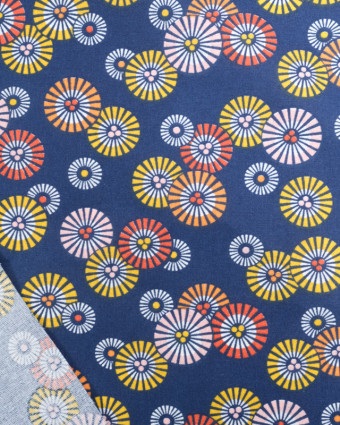 Tissu Coton Marine Petits Soleils Colorés Japonisants- Mercerine