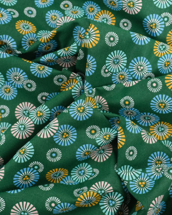 Tissu Coton Vert Petits Soleils Colorés Japonisants - Mercerine