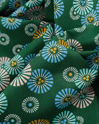 Tissu Coton Vert Petits Soleils Colorés Japonisants - Mercerine