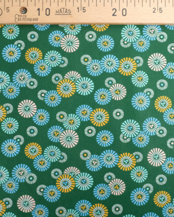 Tissu Coton Vert Petits Soleils Colorés Japonisants - Mercerine