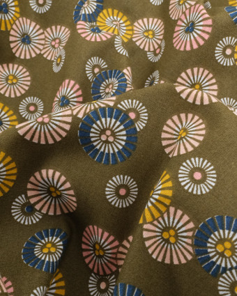 Tissu Coton Kaki Petits Soleils Colorés Japonisants - Mercerine