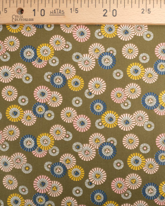 Tissu Coton Kaki Petits Soleils Colorés Japonisants - Mercerine