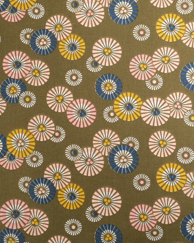 Tissu Coton Kaki Petits Soleils Colorés Japonisants - Mercerine