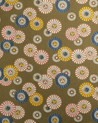 Tissu Coton Kaki Petits Soleils Colorés Japonisants - Mercerine