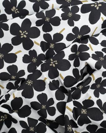 Tissu Popeline de Coton Jolies Fleurs Noires - Mercerine
