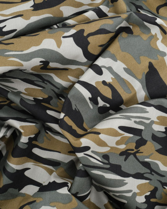 Tissu Coton Camouflage Gris Vert - Mercerine