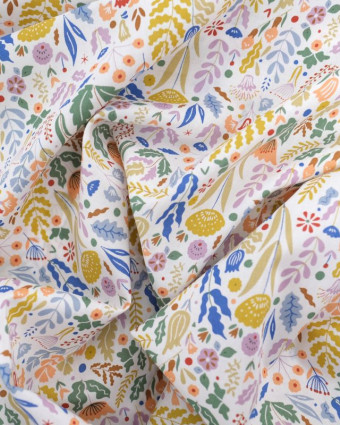Tissu Popeline de Coton Champs de Fleurs Multicolore - Oeko-Tex - Mercerine