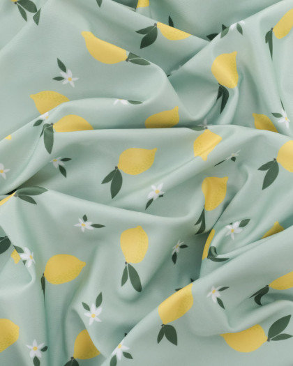 Tissu Maillot de Bain Vert d'Eau Imprimé Citron - Oeko-Tex - Mercerine