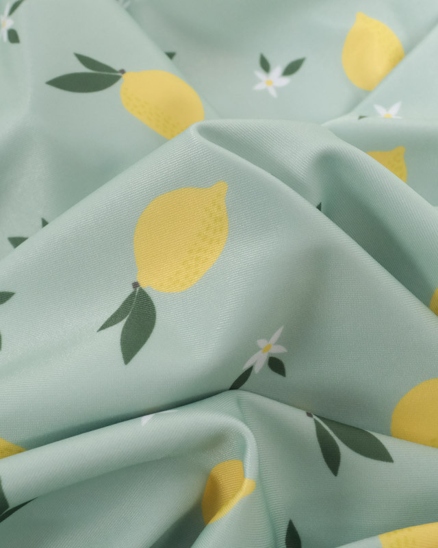 Tissu Maillot de Bain Vert d'Eau Imprimé Citron - Oeko-Tex -  Mercerine