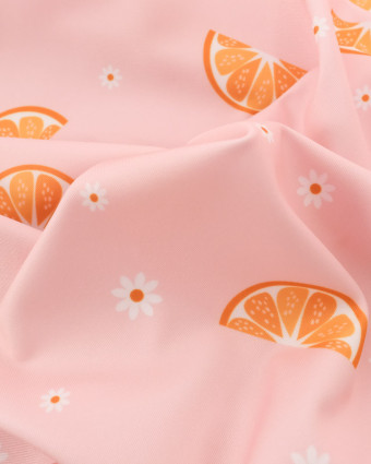 Tissu Maillot de Bain Rose Agrume et Marguerite - Oeko-Tex -  Mercerine