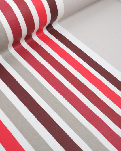 Tissu Enduit Couleur Lin à Rayures Rouges et Bordeaux - Mercerine