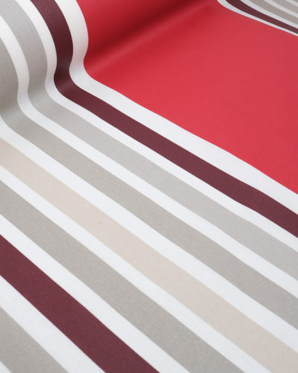 Tissu Enduit Rouge Rayures Grises - Mercerine