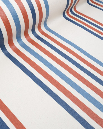 Tissu Enduit Couleur Lin Rayures Bleues et Terracotta - Mercerine