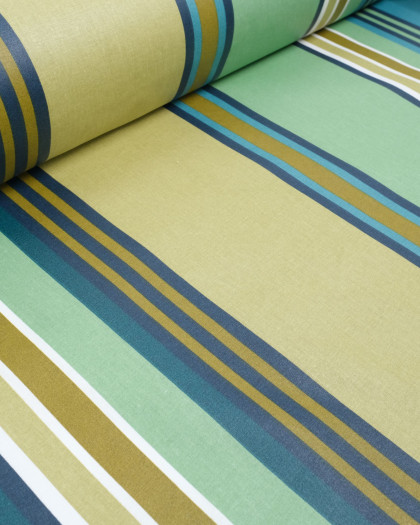 Tissu Enduit bleu vert à rayures - Mercerine