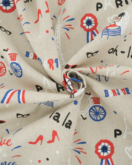 Tissu Effet Lin Bonjour Paris - Mercerine