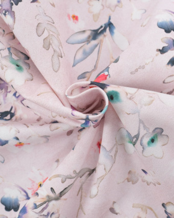 Toile Sergé de Coton Rose Poudré Fleurs D'Aubépine - Mercerine