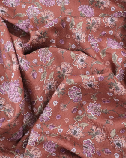 Viscose Chocolat Imprimé Fleurie Violet - Mercerine