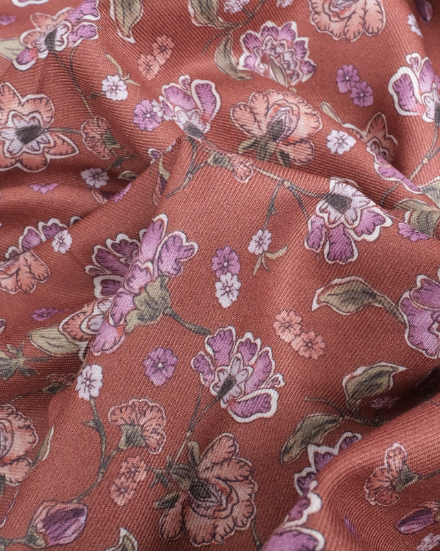 Viscose Chocolat Imprimé Fleurie Violet - Mercerine