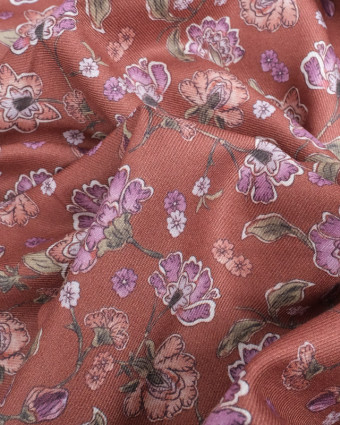 Viscose Chocolat Imprimé Fleurie Violet - Mercerine