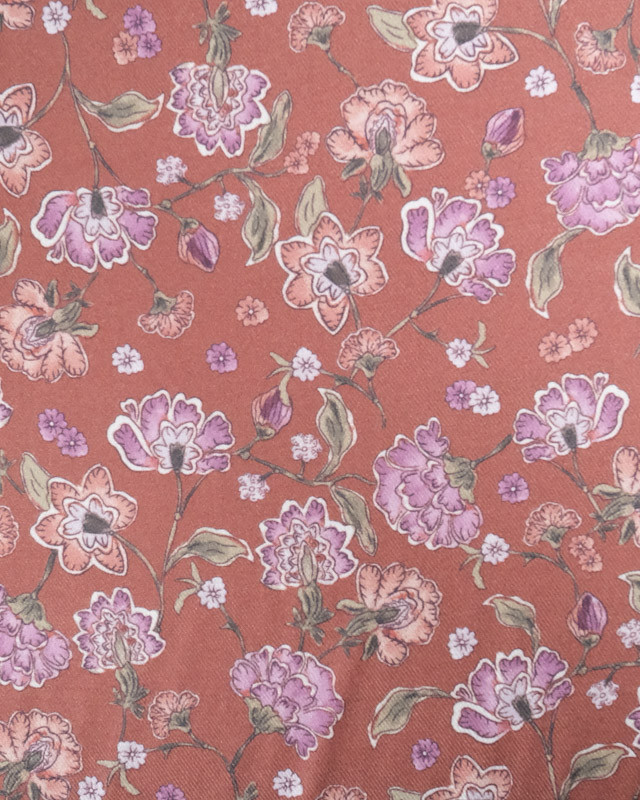 Viscose Chocolat Imprimé Fleurie Violet - Mercerine