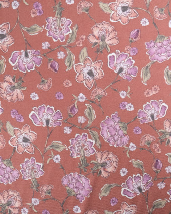 Viscose Chocolat Imprimé Fleurie Violet - Mercerine
