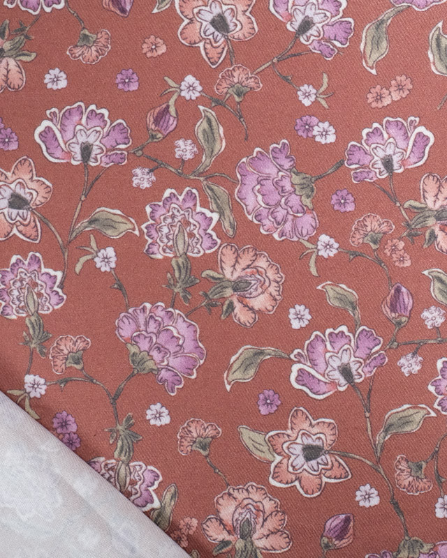 Viscose Chocolat Imprimé Fleurie Violet - Mercerine