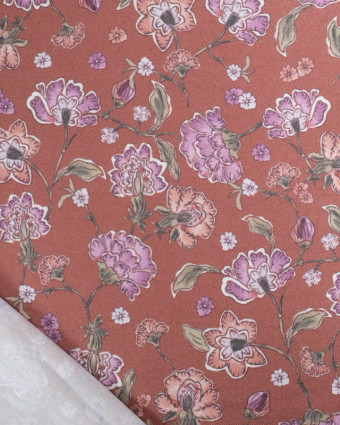 Viscose Chocolat Imprimé Fleurie Violet - Mercerine