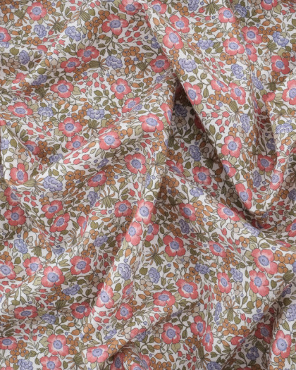 Tissu Coton Bio Imprimé Digital Fleurs Rouges et Mauves - Mercerine
