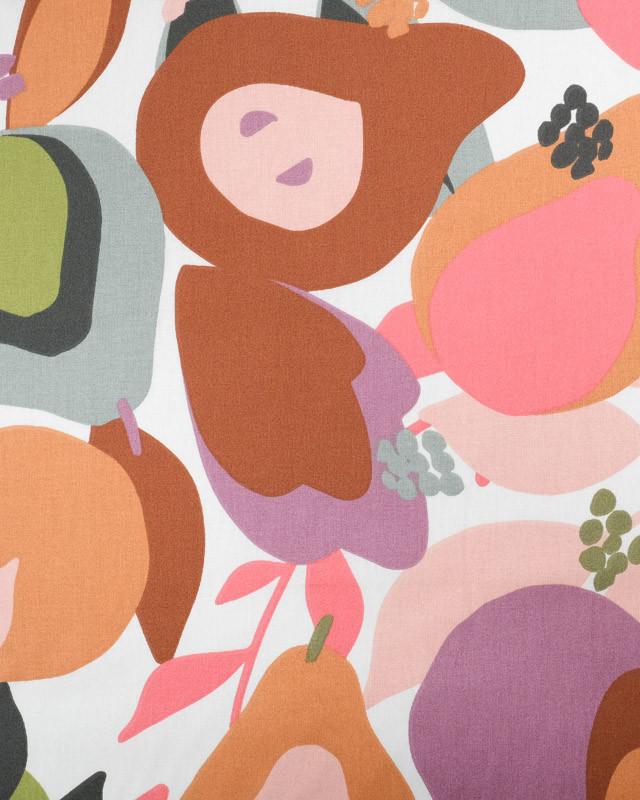 Tissu Coton Blanc Joli Motif Fruits Colorés - Mercerine