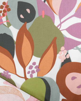 Tissu Coton Blanc Joli Motif Fruits Colorés - Mercerine