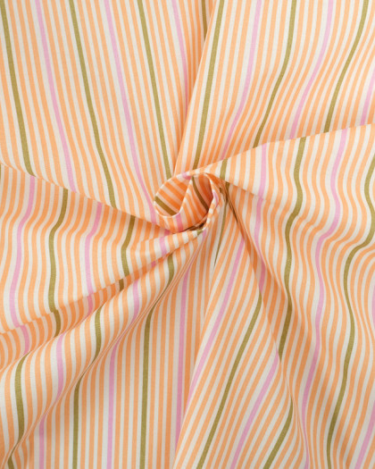 Tissu Coton Enduit Rayures Oranges Roses Kaki - Mercerine