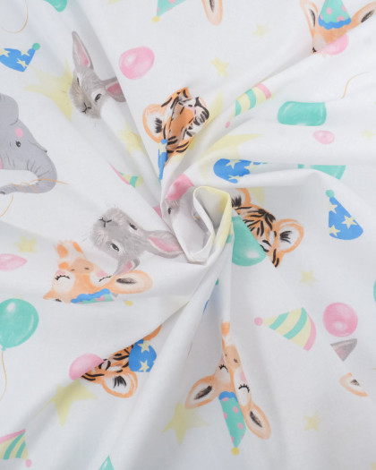 Tissu Coton Blanc Animaux du Cirque Multicolore - Mercerine