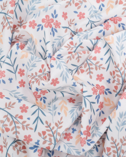 Tissu Maillot de Bain Ecru Joli Motif Fleuri  - Oeko-Tex  - Mercerine