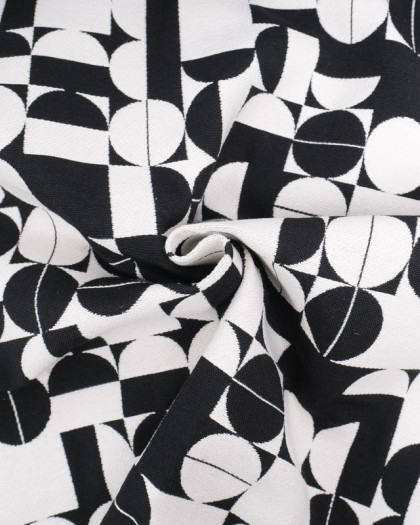 Tissu Jacquard Ameublement Seventies Ecru et Noir - Mercerine