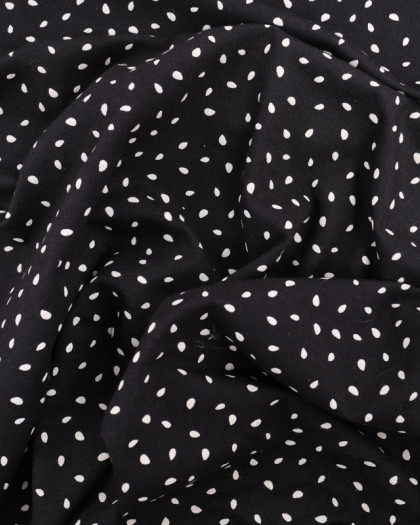 Tissu Coton Modal Stretch Noir Tacheté Blanc - Mercerine