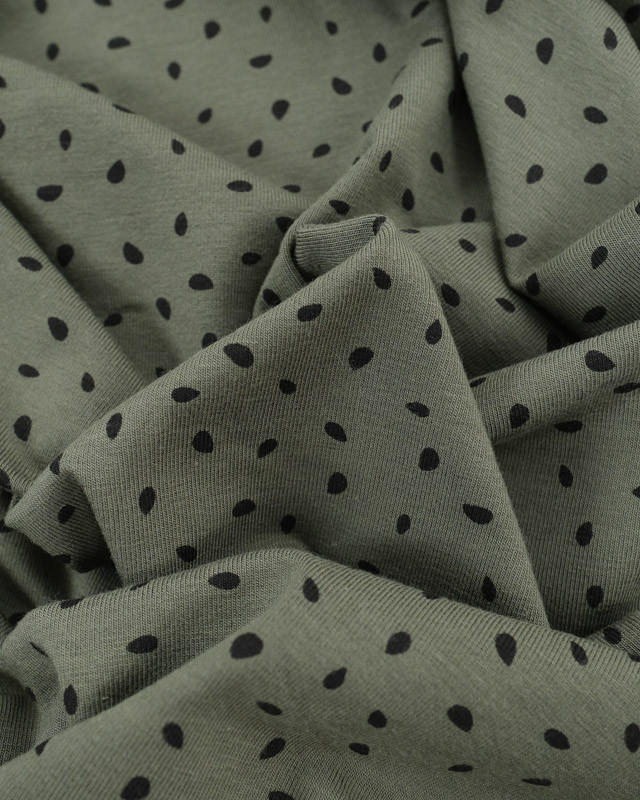 Tissu Coton Modal Stretch Kaki Tacheté Noir - Mercerine