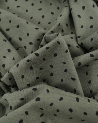 Tissu Coton Modal Stretch Kaki Tacheté Noir - Mercerine