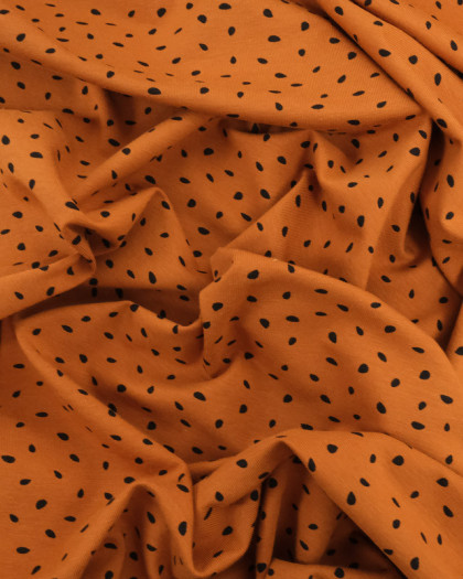 Tissu Coton Modal Stretch Caramel Tacheté Noir - Mercerine
