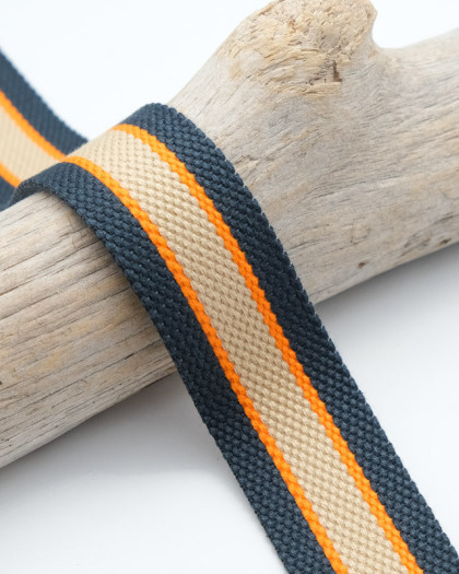 Sangle Coton Rayures Marine-Orange-Beige - Mercerine
