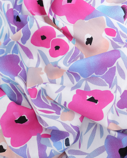 Viscose Motif Jolies Fleurs Mauve, Rose et Nude - Mercerine