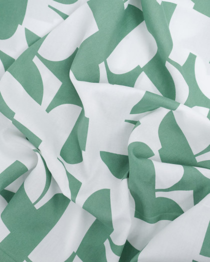 Viscose Joli Motif Abstrait Blanc et Vert - Mercerine