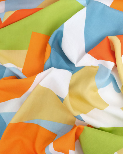 Tissu viscose - imprimé géométrique - ton bleu - So Tissus