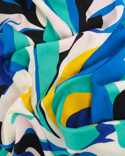 Tissu Viscose Joli Motif Grand Feuillage Multicolore - Mercerine